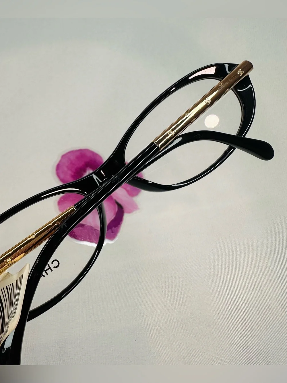 New! CHANEL Black Oval 3217 c.501 Glasses with Gold Temples